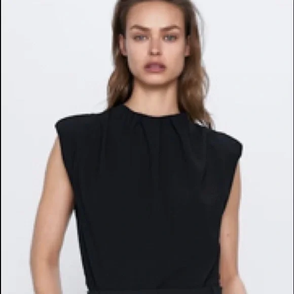 Zara Tops Zara Shoulder Pad Top Black Medium Nwt Poshmark